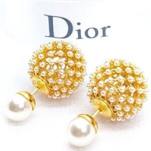 Dior Gold Pearl Caged Earrings NEW